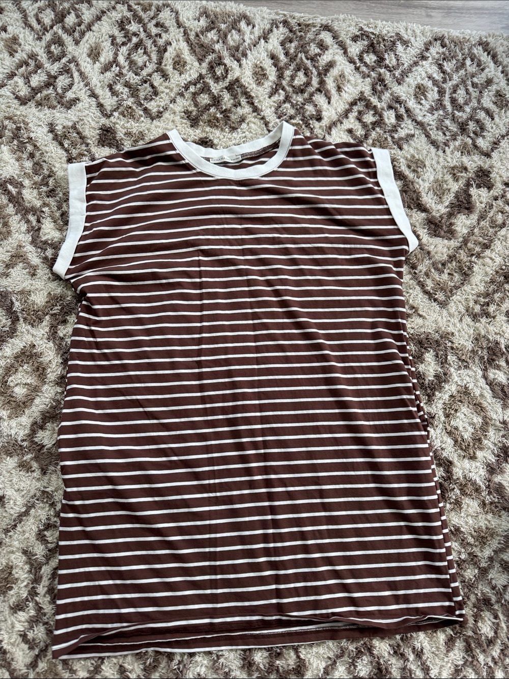 Zenana Outfitters Brown & White Striped Dress